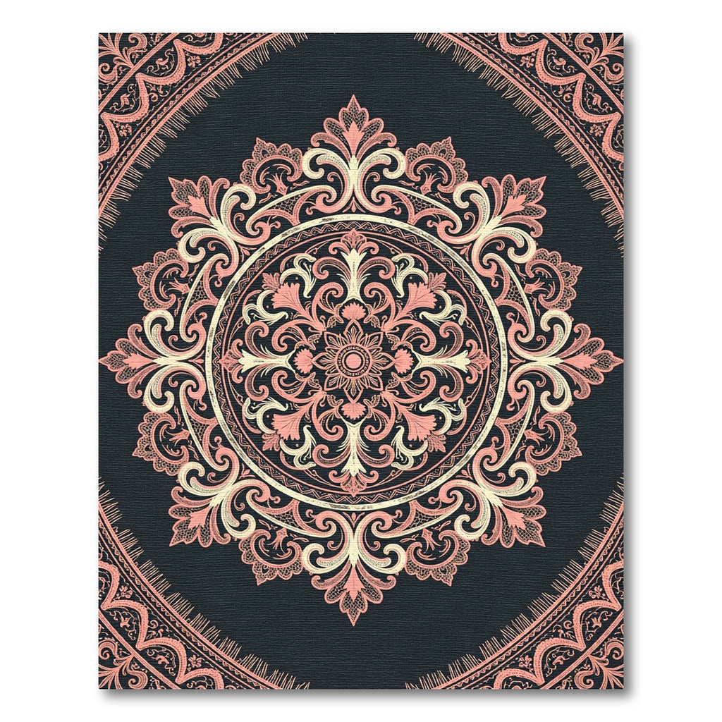 Sophisticated Blush Pink Ornate Floral Medallion Rug