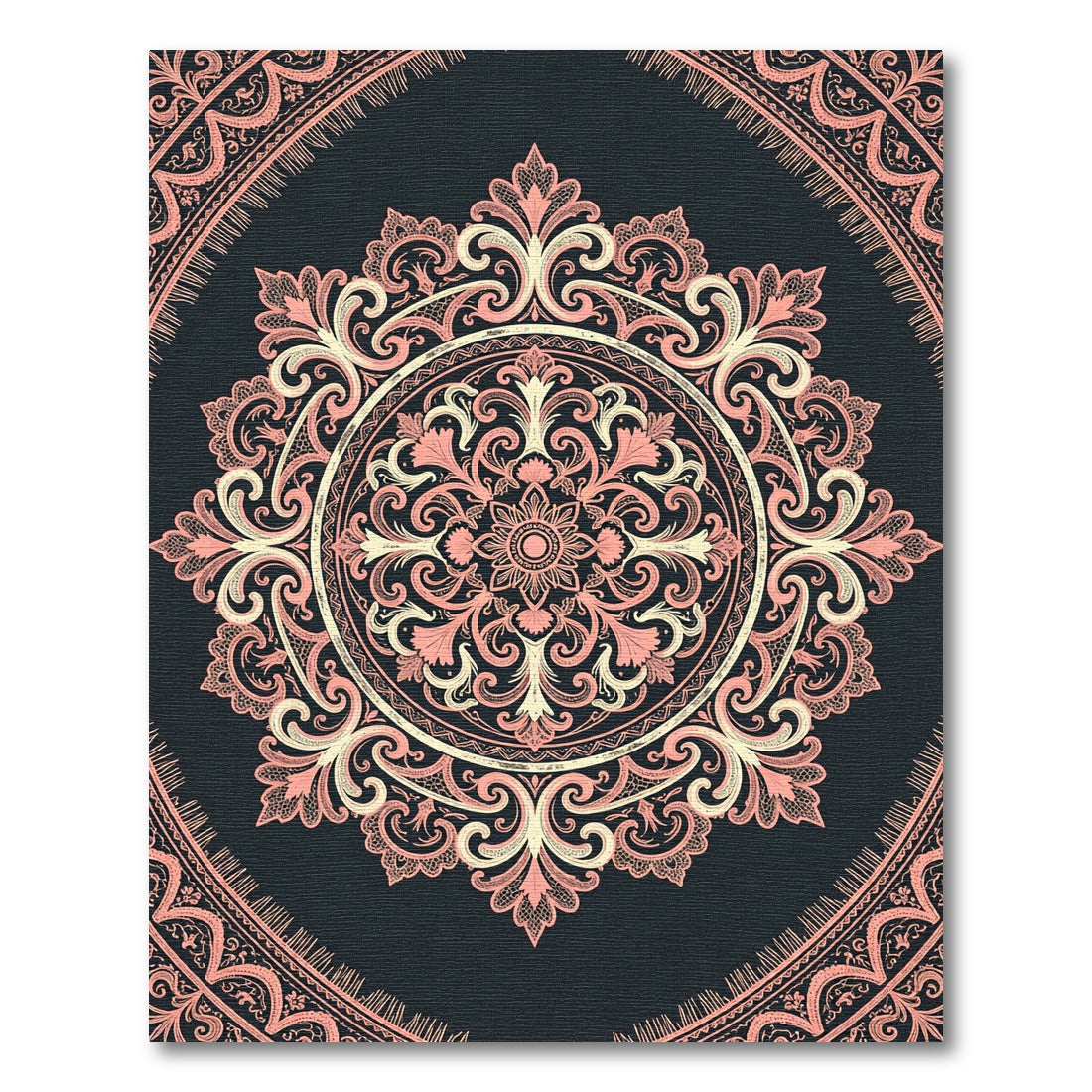 Sophisticated Blush Pink Ornate Floral Medallion Rug