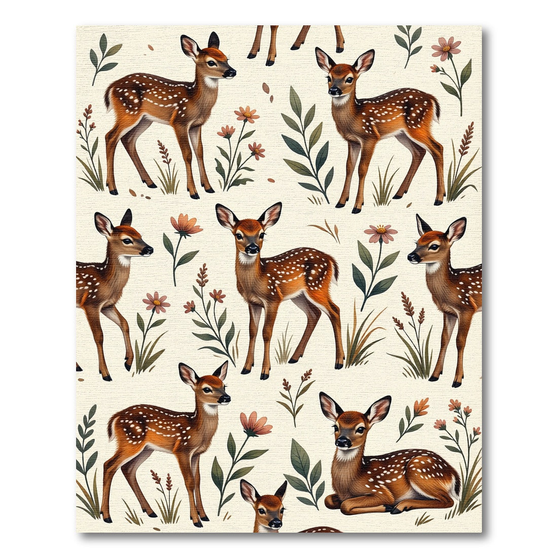 Charming Woodland Fawn Cream Botanical Rug
