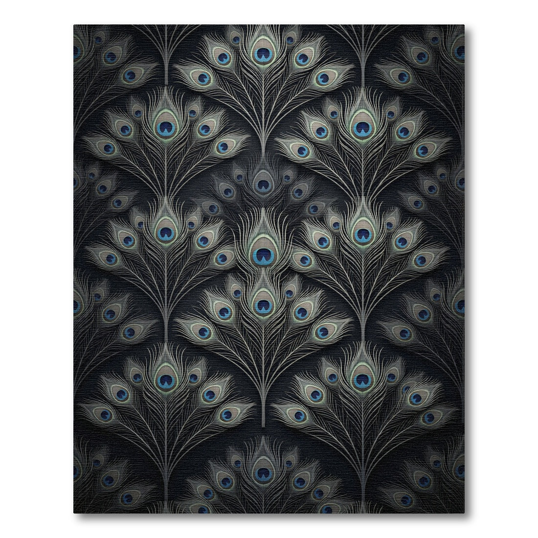 Elegant Peacock Feather Navy Art Deco Rug