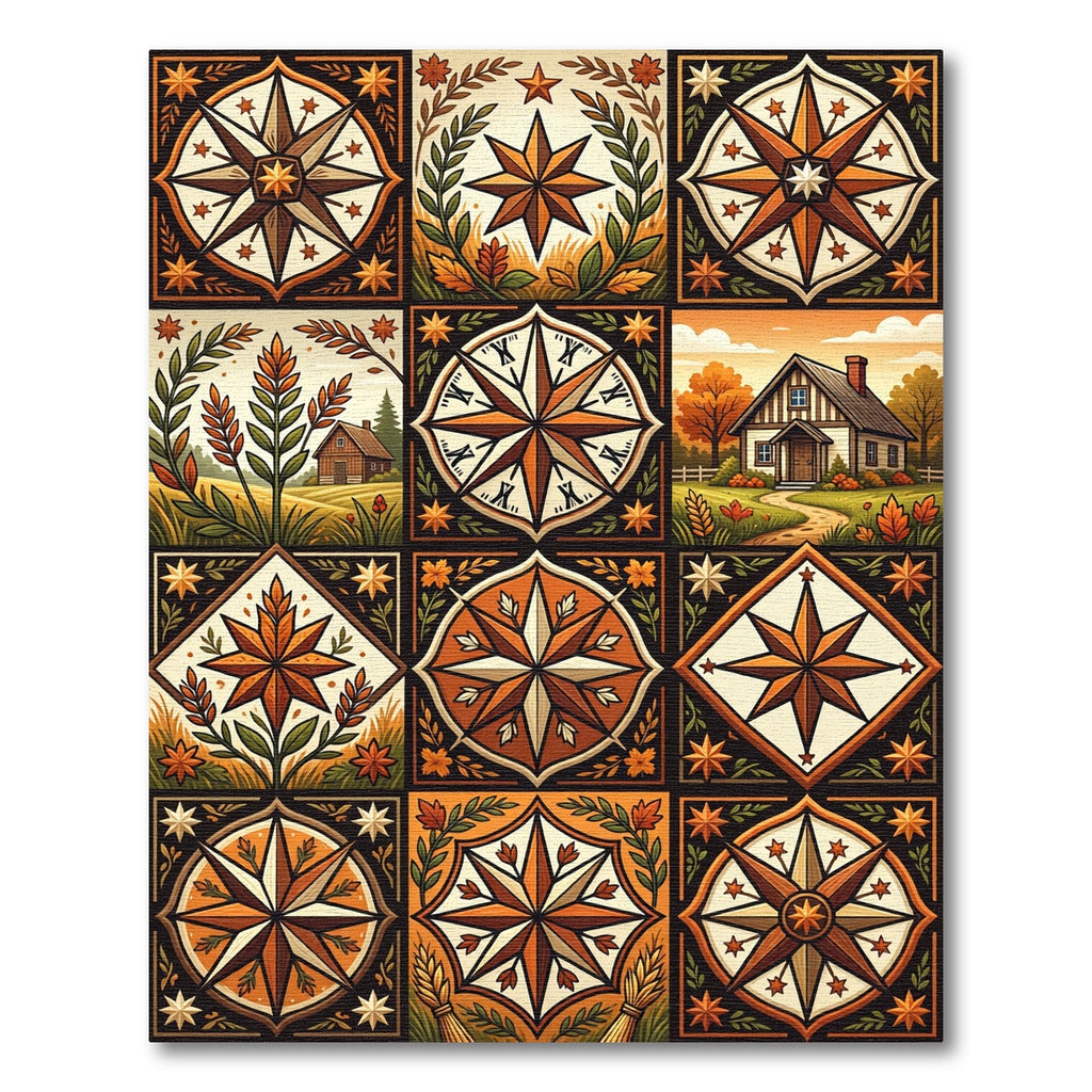 Rustic Harvest Compass Farmhouse Tile Rug