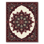 Elegant Crimson Floral Medallion Ivory Background Rug