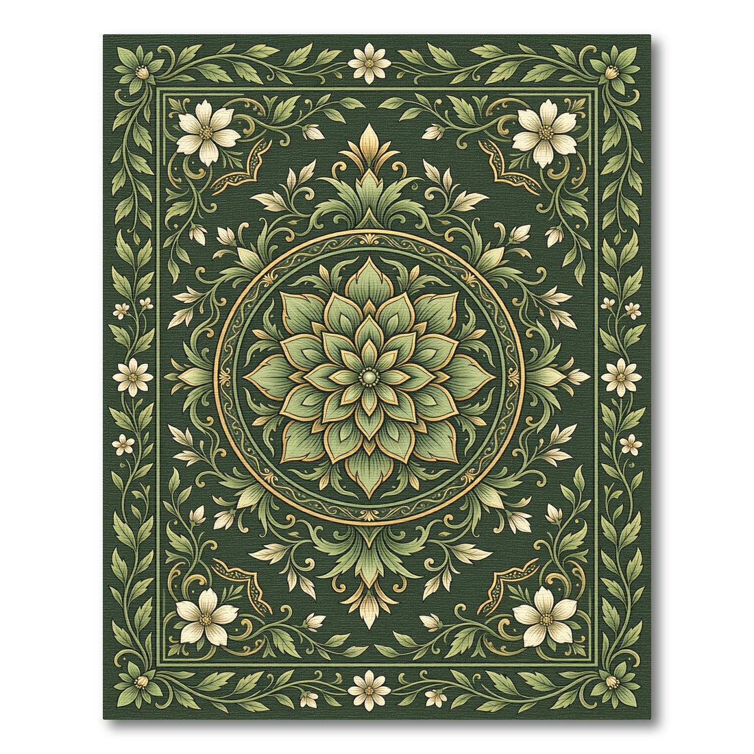Elegant Sage Floral Mandalas Botanical Art Rug