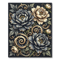 Elegant Midnight Floral Gold Swirl Rug