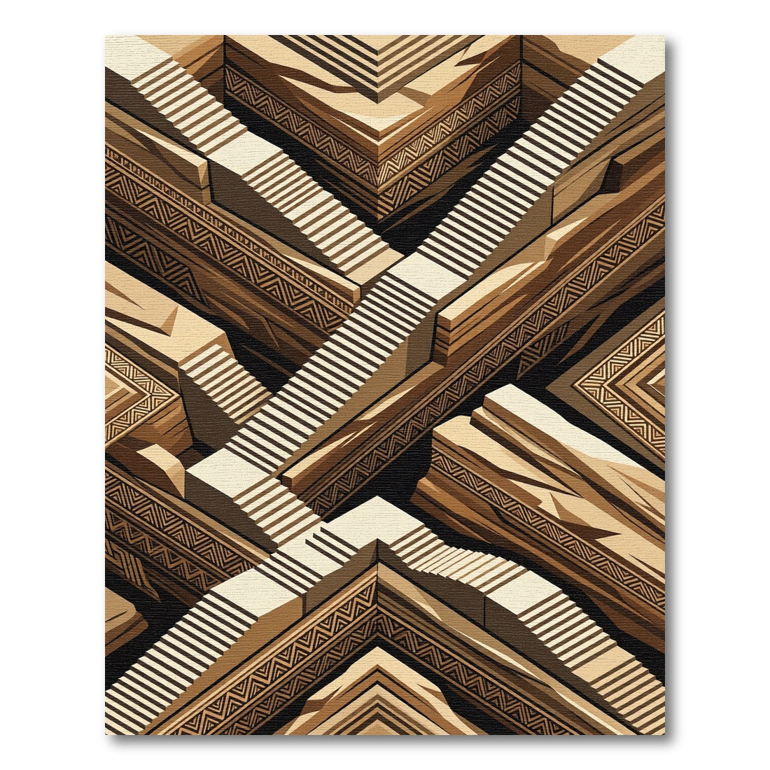 Earthy Geometric Steps Illusion Rug