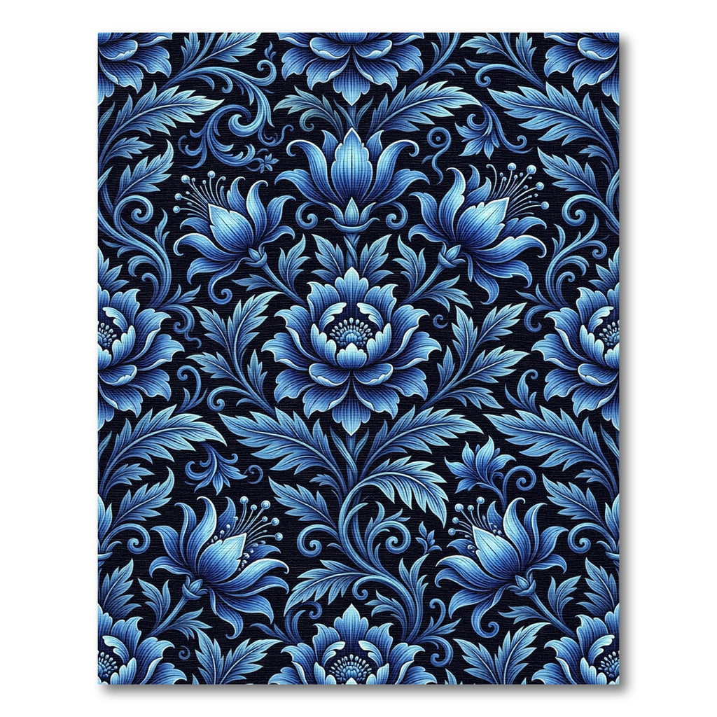 Deep Blue Floral Art Nouveau Rug