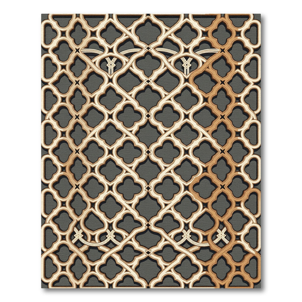 Elegant Gold Trellis Lattice Layered Rug