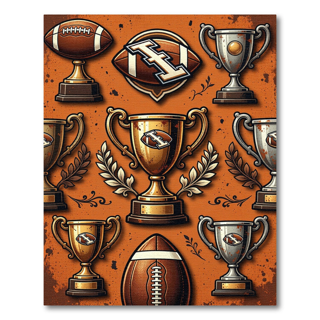 Vintage Rustic Football Trophy Illustration Rug