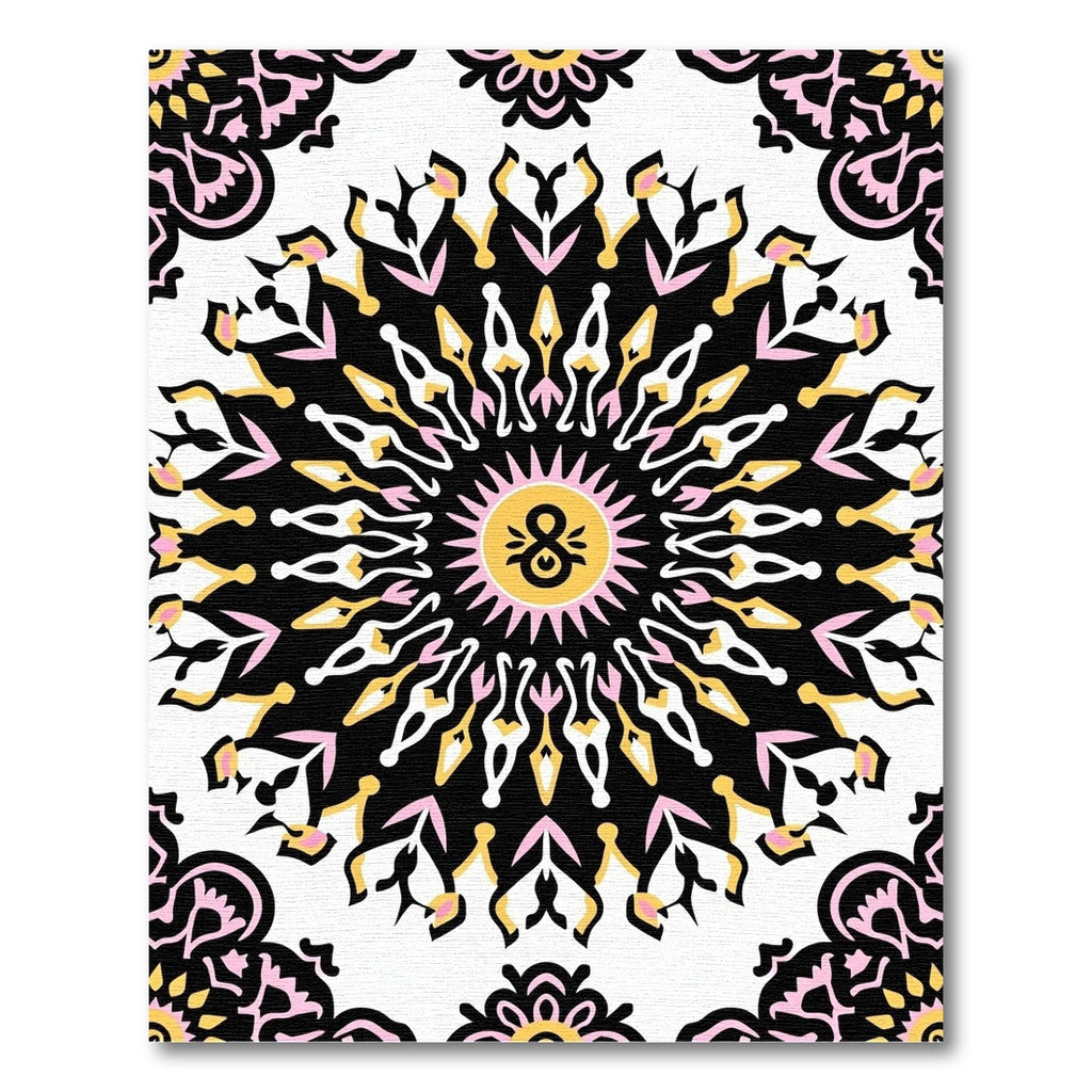 Vibrant Black Pink Sunburst Mandala Rug