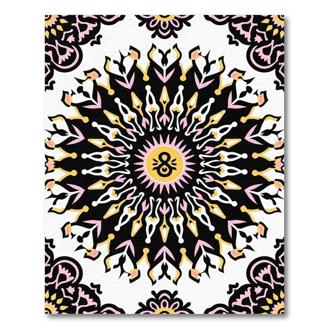 Vibrant Black Pink Sunburst Mandala Rug