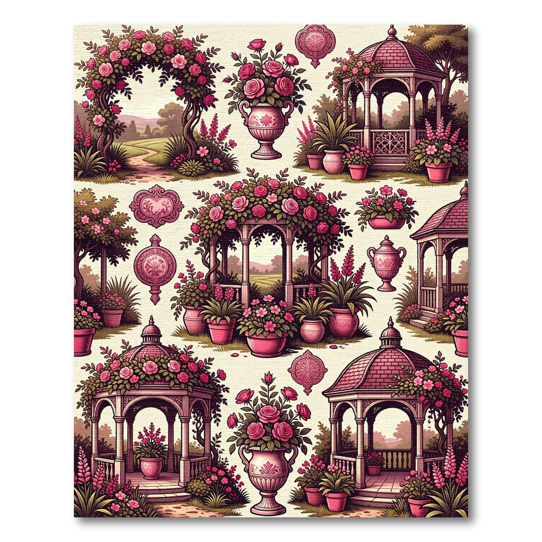 Pink Rose Garden Gazebo Collection Rug