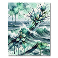 Watercolor Teal Ocean Wave Floral Rug