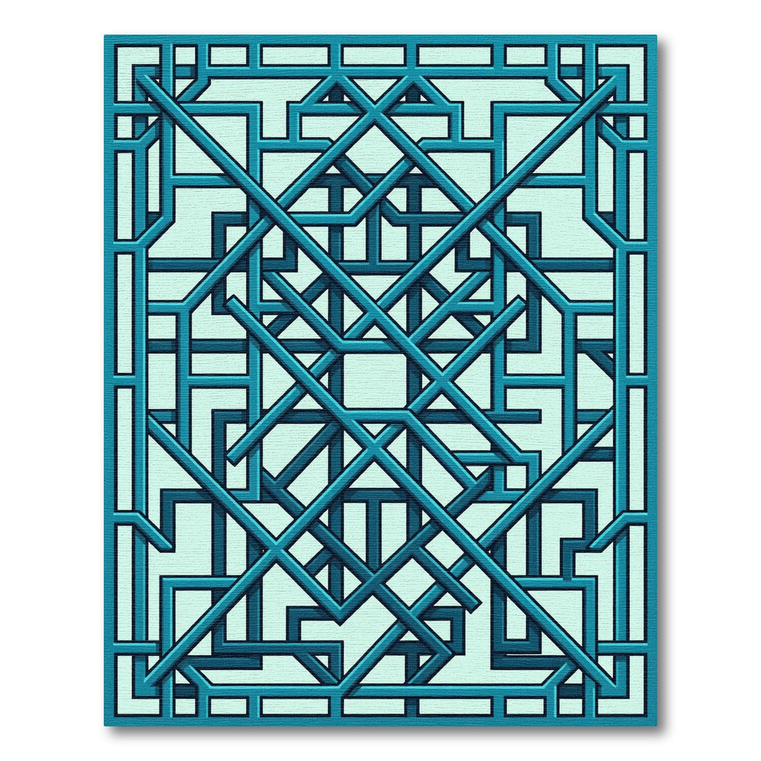 Geometric Teal Interlocking Linear Lattice Rug