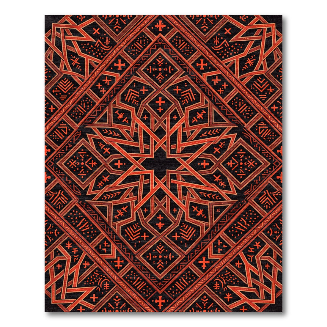 Crimson Geometric Diamond Cross Medallion Rug