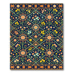 Navy Floral Lattice with Turtle Border Rug