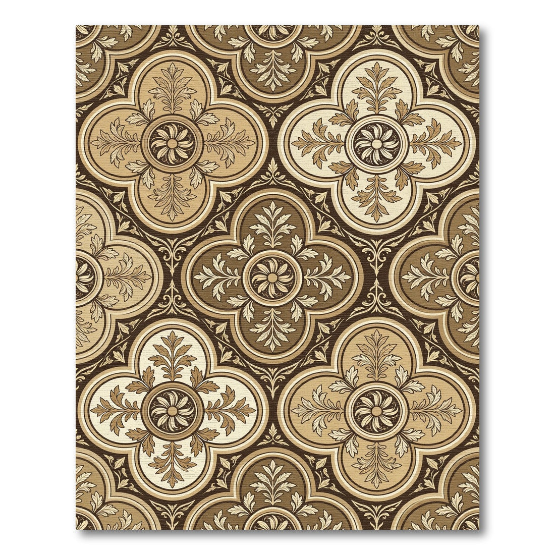 Earthy Toned Quatrefoil Floral Medallion Rug
