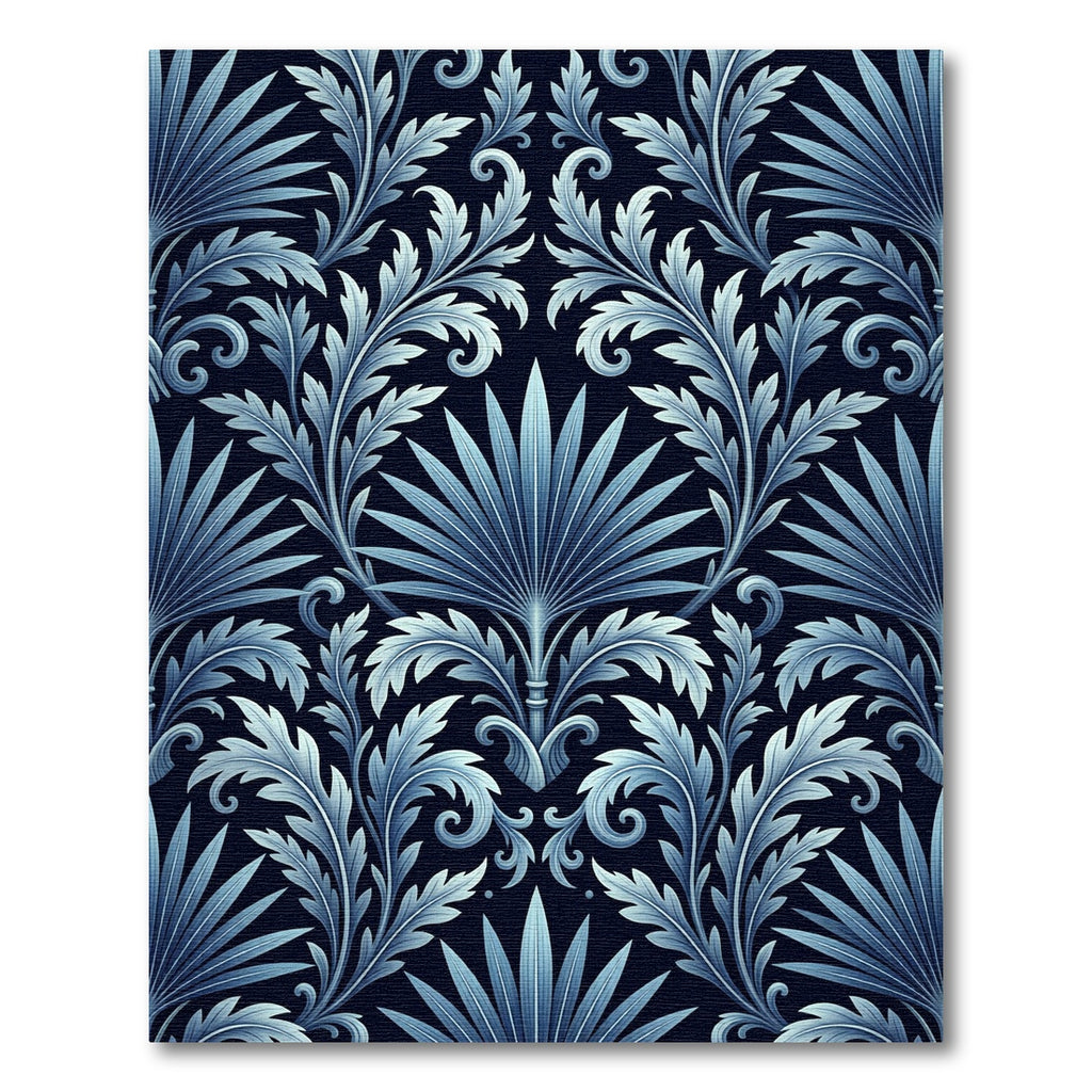 Deep Blue Acanthus Leaf Scroll Rug