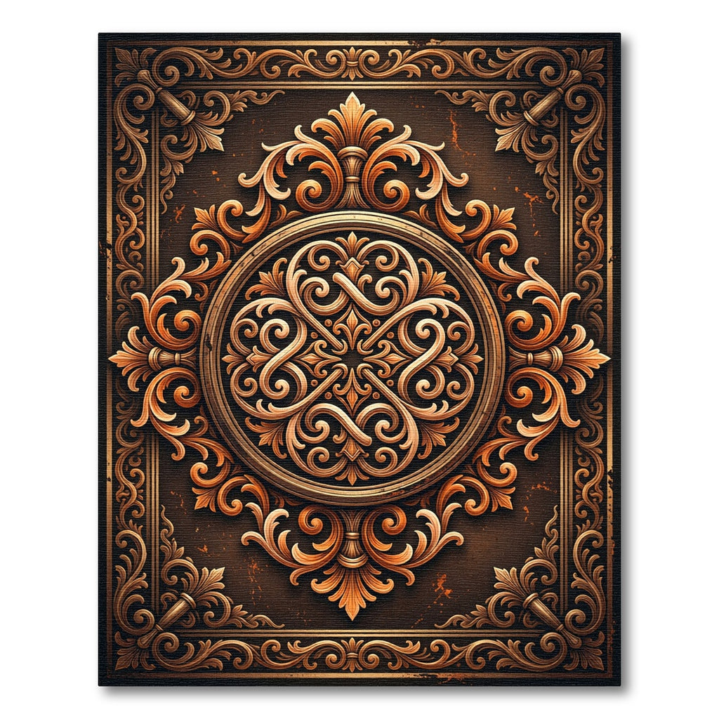Ornate Golden Acanthus Scroll Rug
