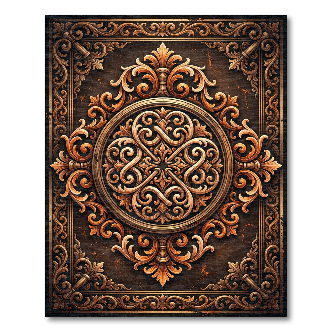 Ornate Golden Acanthus Scroll Rug