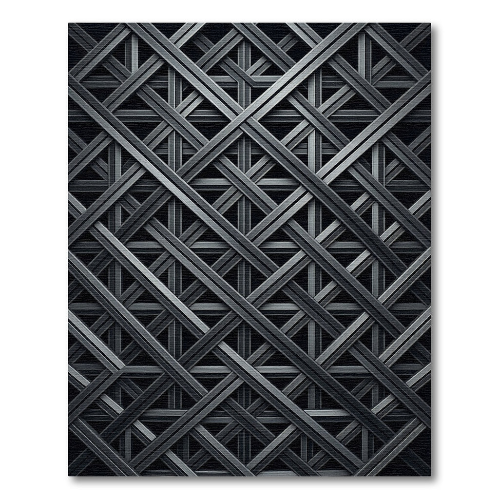 Dark Metallic Intersecting Lattice Grid Rug