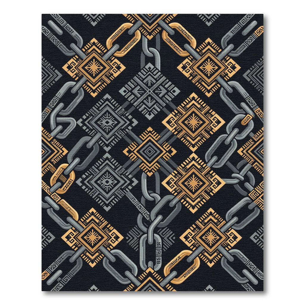 Golden Chain and Geometric Onyx Abstract Rug