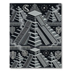 Monochrome Aztec Pyramid Celestial Geometry Rug