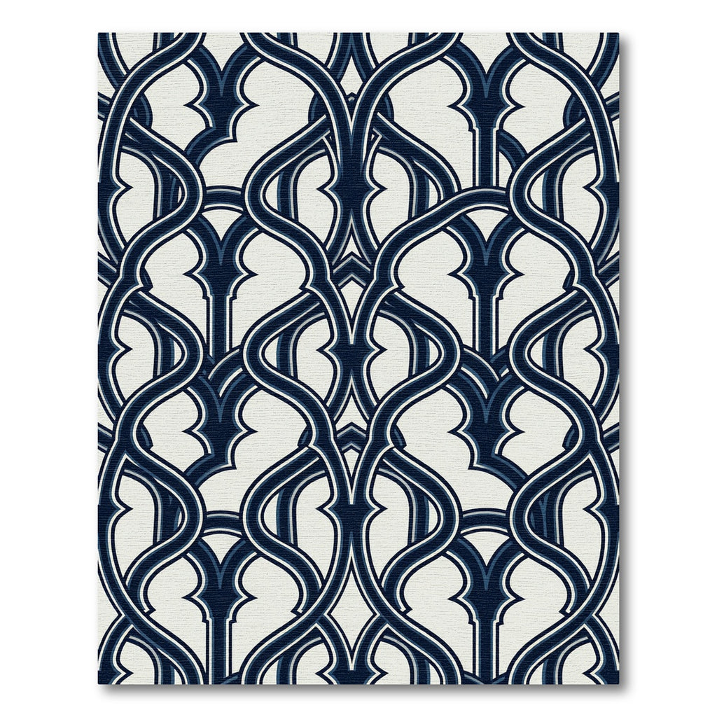 Midnight Blue Interlocking Ornate Swirl Rug