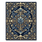 Elegant Navy Gold Baroque Floral Medallion Rug