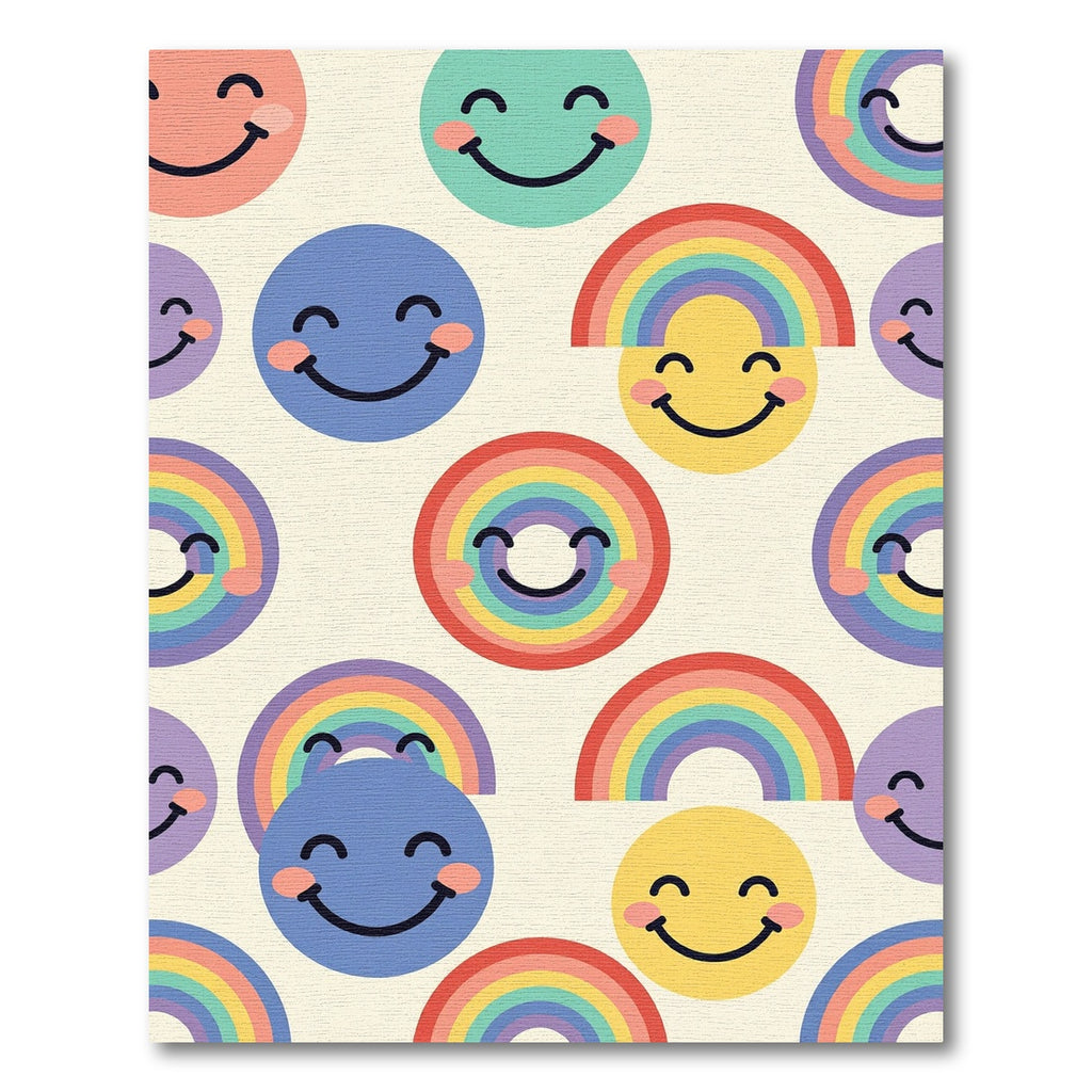 Cheerful Pastel Rainbow Smiley Face Art Rug