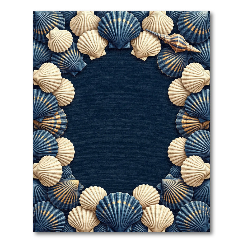 Coastal Navy and Cream Shell Border Rug
