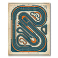 Vintage Blue and Orange Raceway Schematic Rug