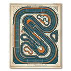 Vintage Blue and Orange Raceway Schematic Rug