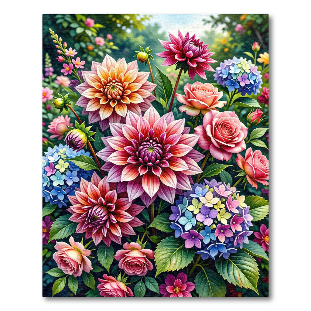 Vibrant Multicolored Dahlia Hydrangea Garden Rug