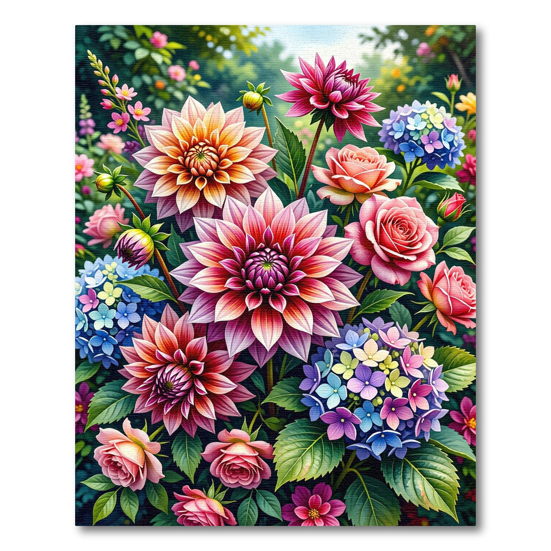 Vibrant Multicolored Dahlia Hydrangea Garden Rug