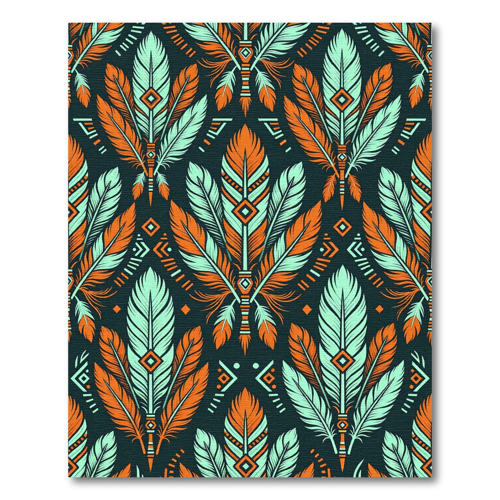 Teal and Orange Southwestern Feather Tapestry Rug