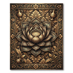 Ornate Golden Lotus Blossom Frame Rug