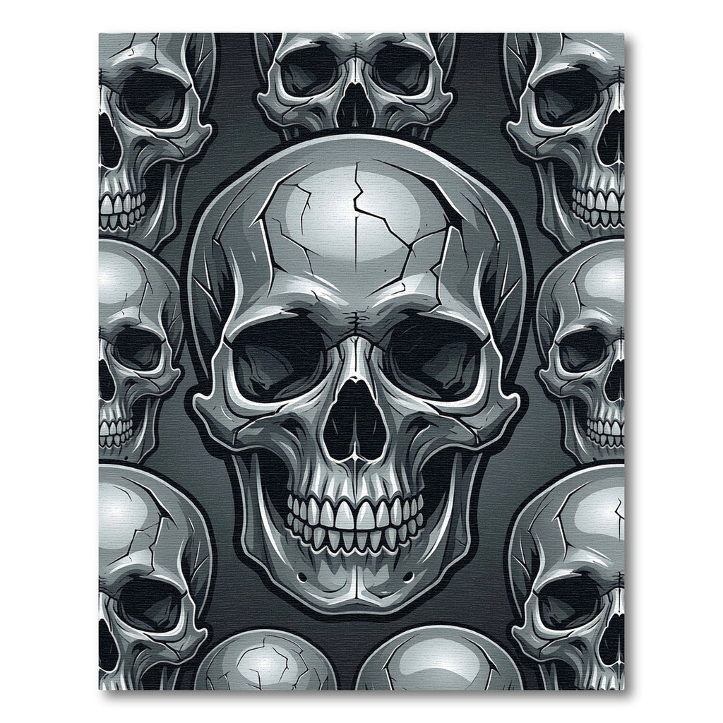 Monochrome Silver Gothic Skull Mosaic Rug