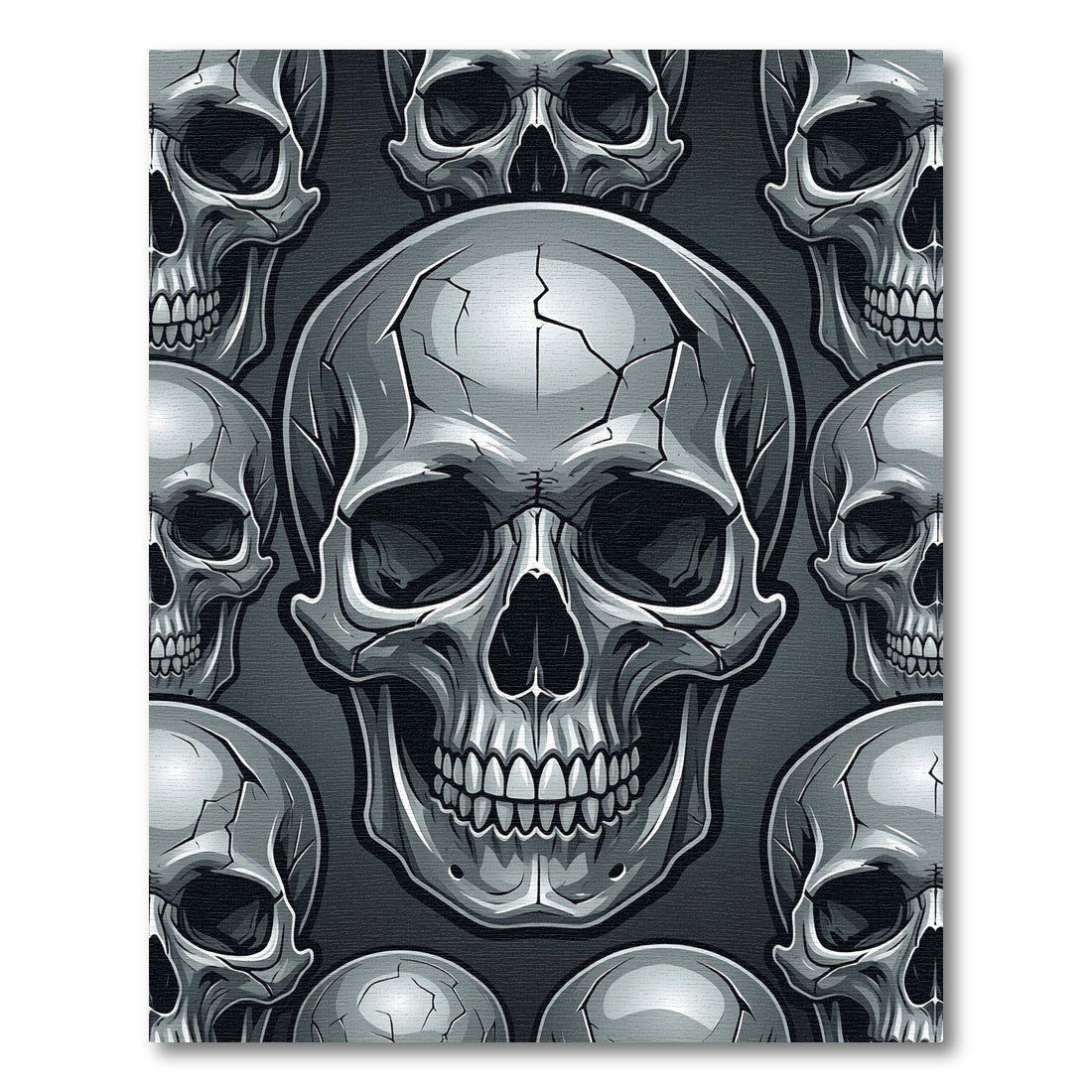 Monochrome Silver Gothic Skull Mosaic Rug
