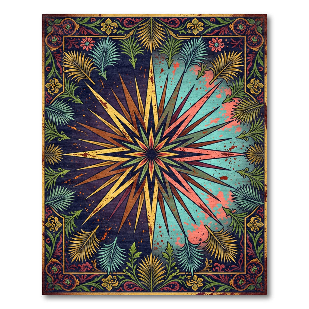 Celestial Golden Starburst Teal Foliage Rug