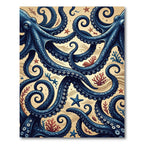 Intricate Navy Octopus Tentacle Sea Floor Rug