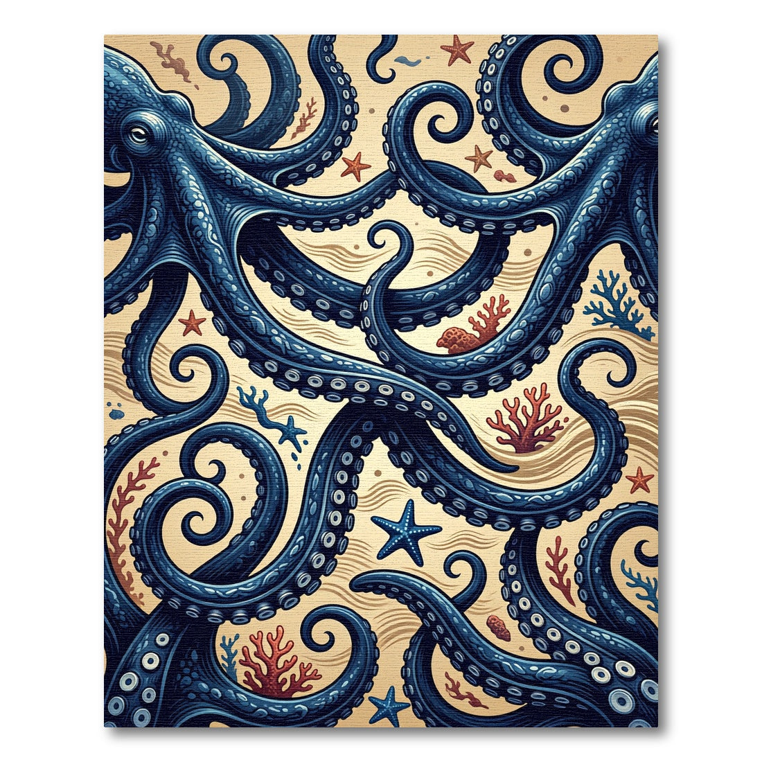 Intricate Navy Octopus Tentacle Sea Floor Rug