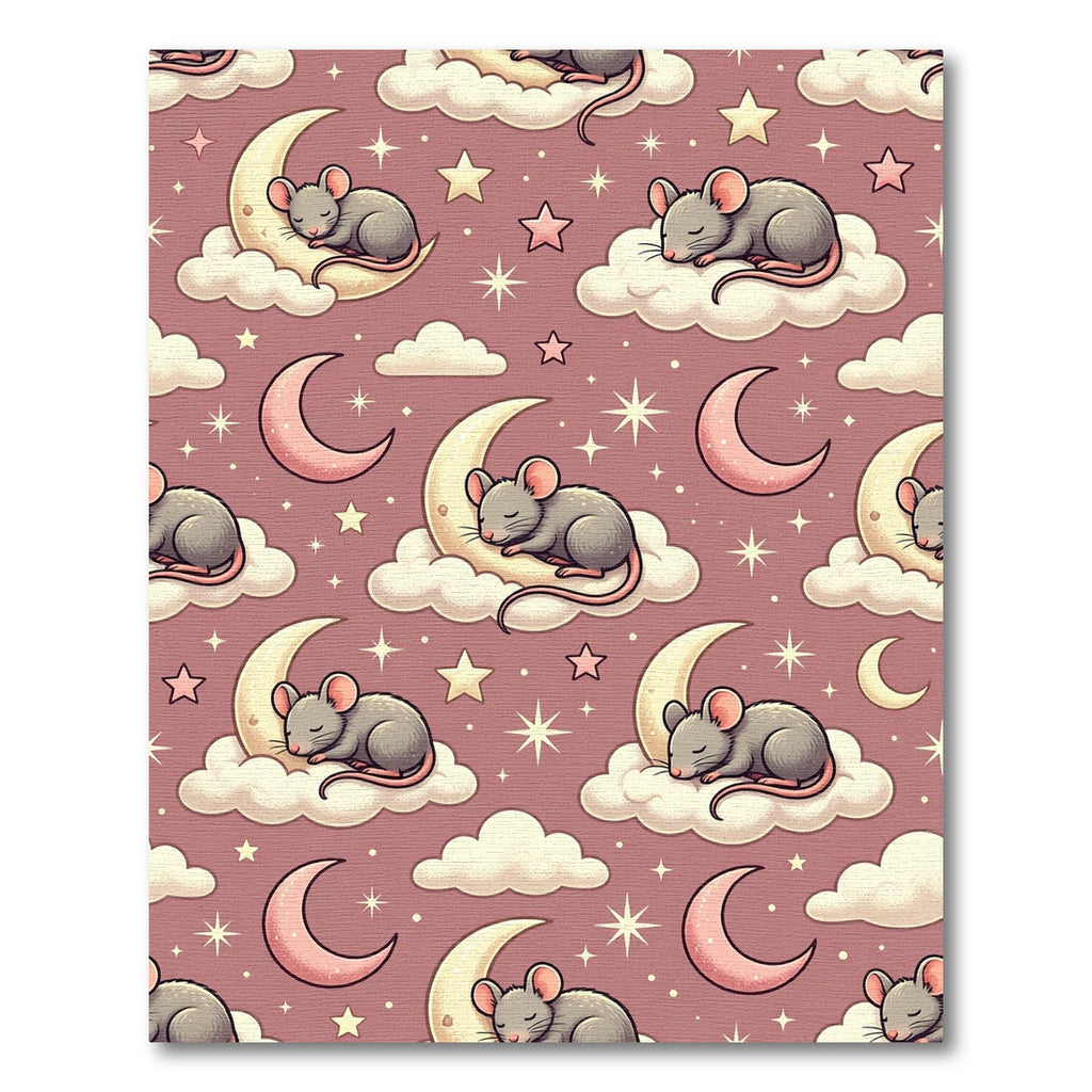 Whimsical Sleeping Mouse Celestial Crescent Cloud Rug
