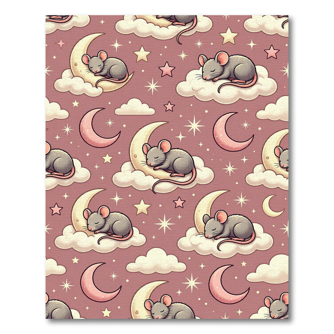 Whimsical Sleeping Mouse Celestial Crescent Cloud Rug