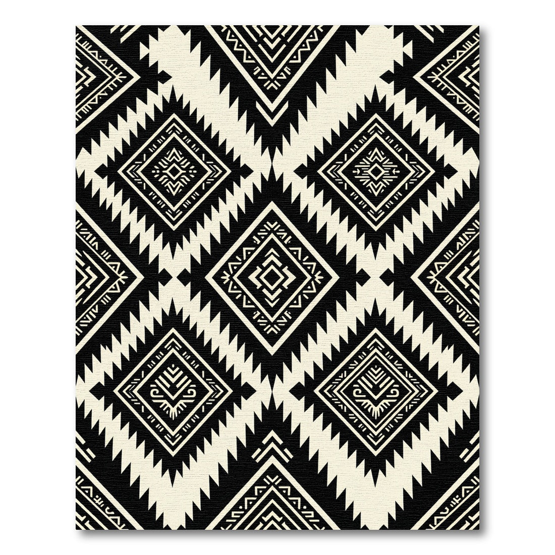 Bold Black and Ivory Geometric Diamond Rug