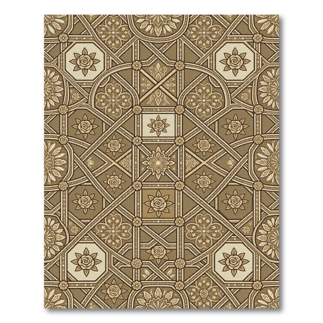 Earthy Brown Floral Geometric Lattice Rug