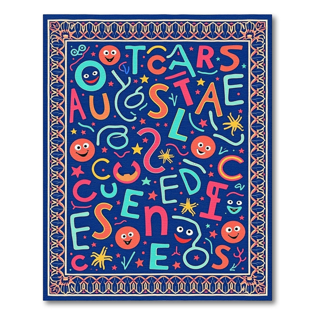 Colorful Cheerful Alphabet Faces Border Rug