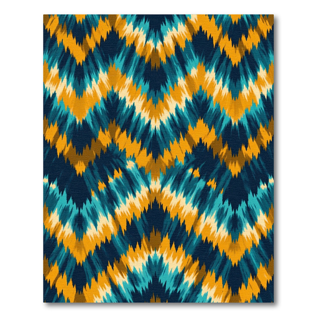 Teal Ochre Blue Jagged Chevron Rug