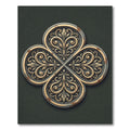 Ornate Antiqued Gold Quatrefoil Emblem Rug