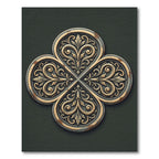 Ornate Antiqued Gold Quatrefoil Emblem Rug