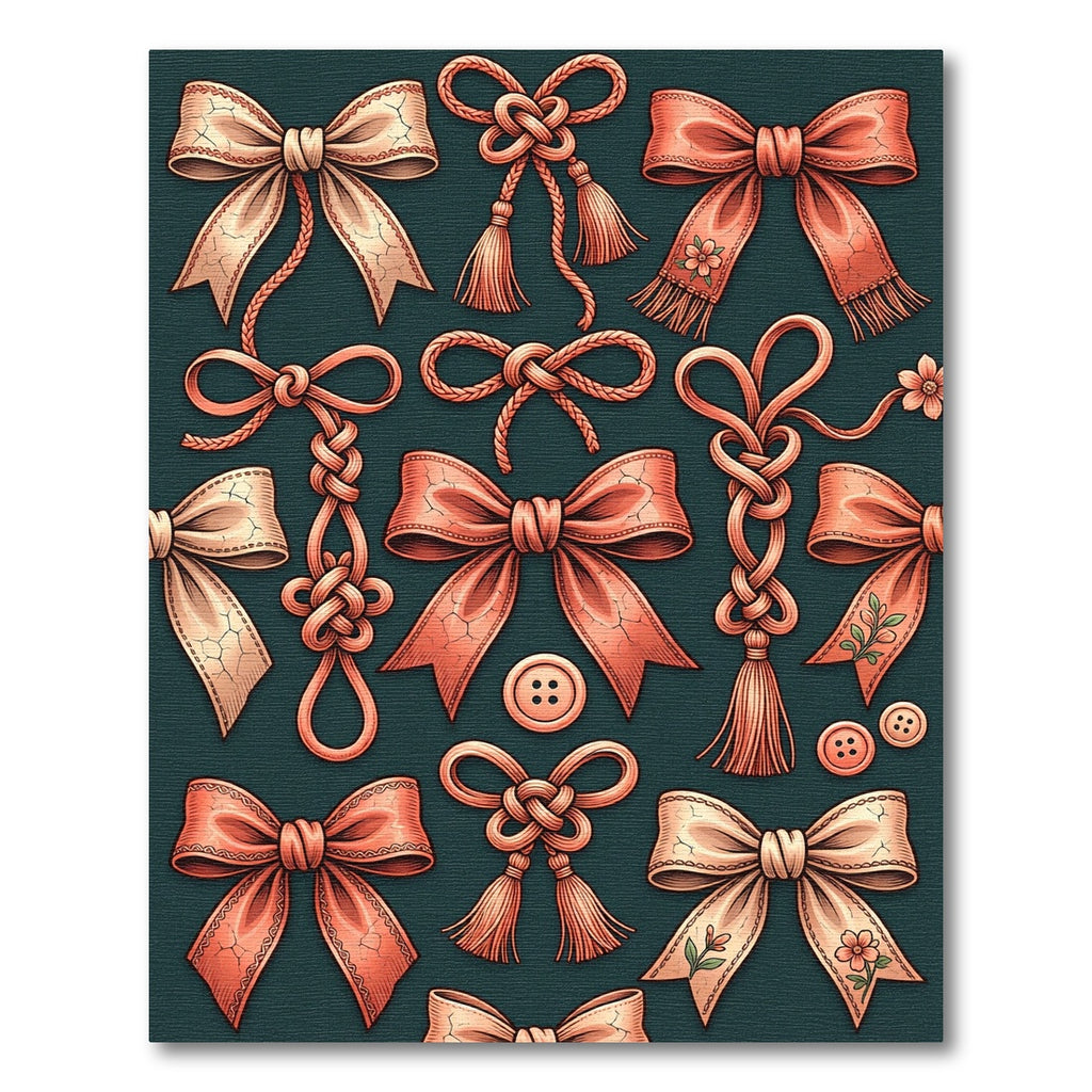 Coral Ribbon Knot and Button Illustration Rug